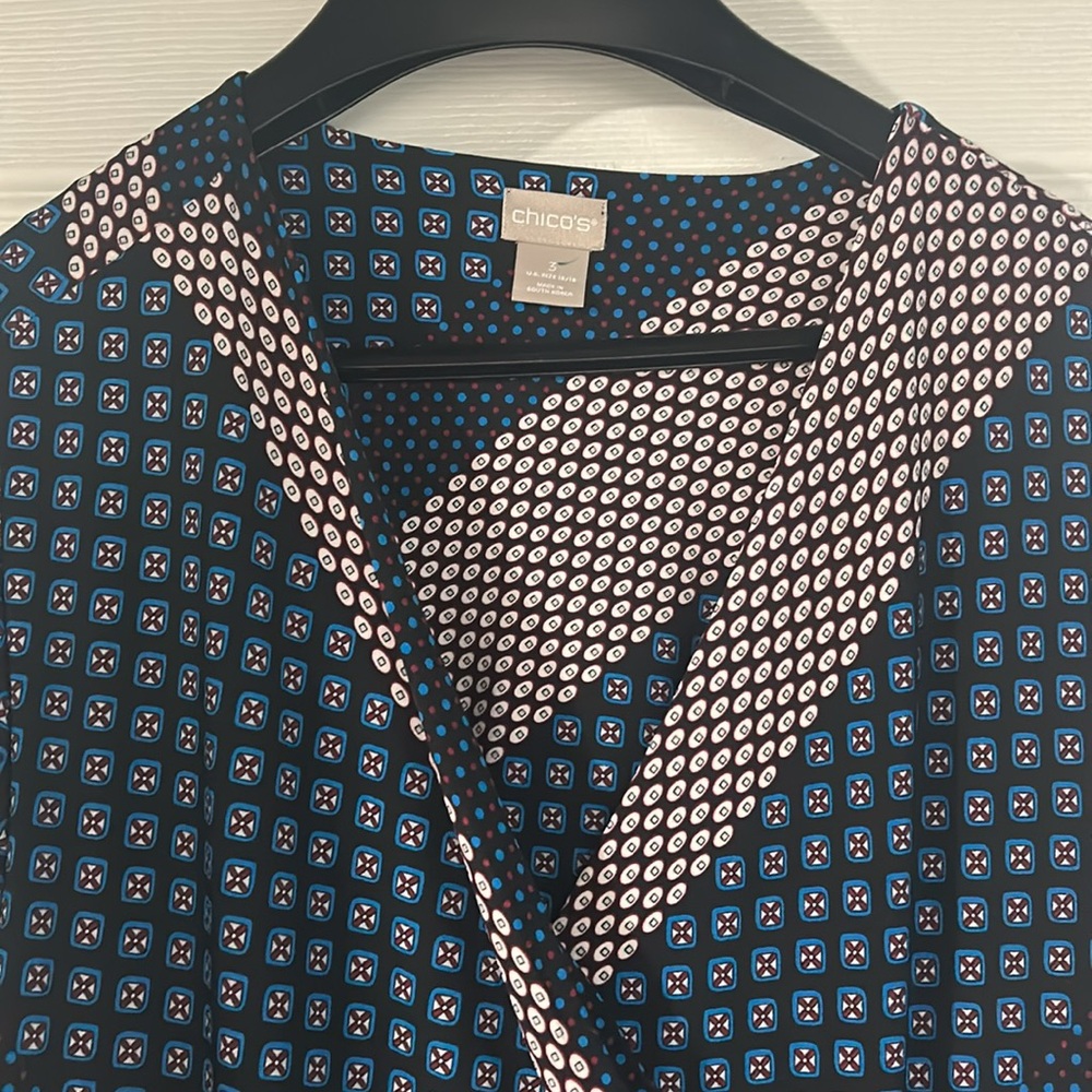 Chico's Blue Sheath Wrap Dress V-Neck 3/4 Sleeve Casual - Picture 5 of 11